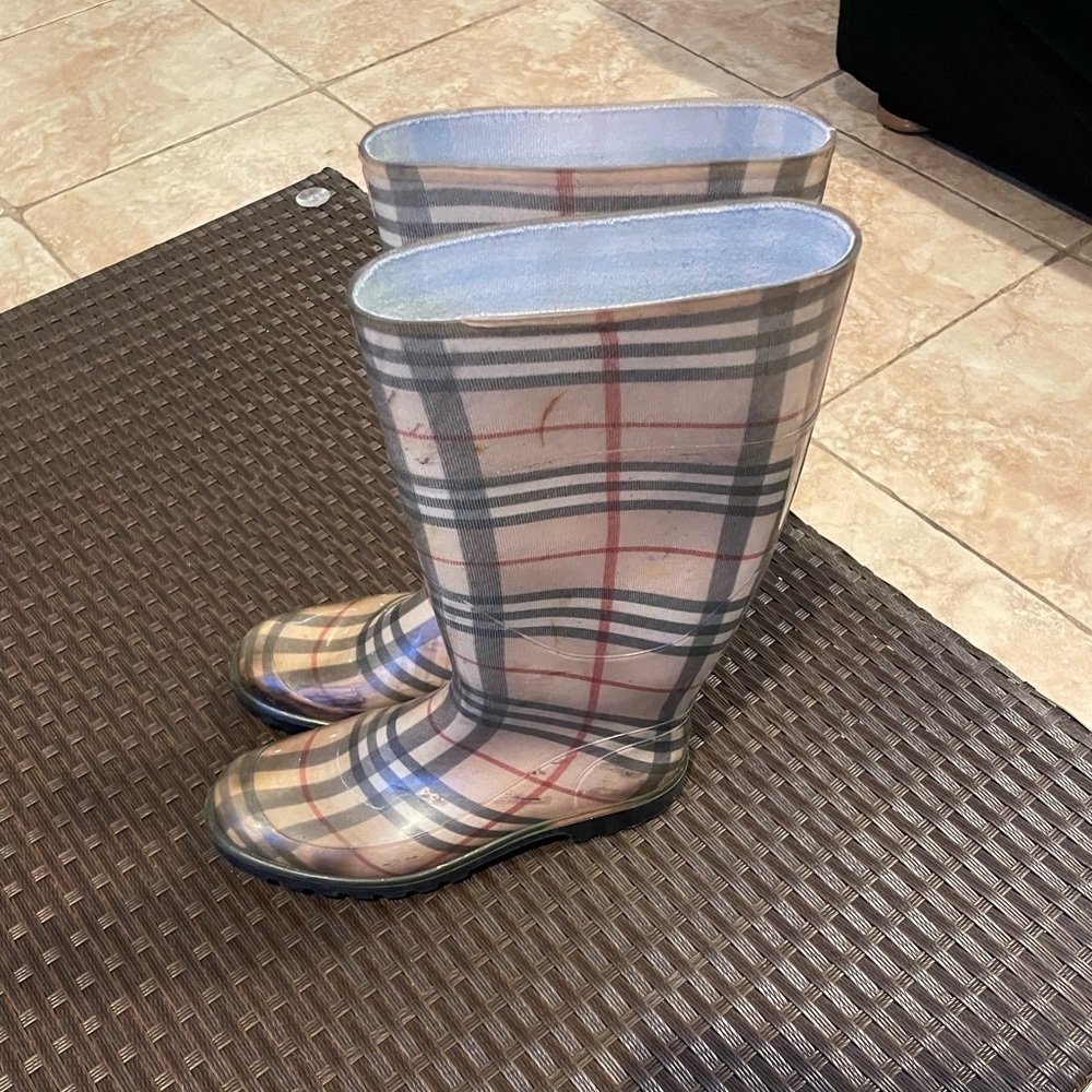 Burberry Rubber Plaid Print Rain Boots - Picture 2 of 5